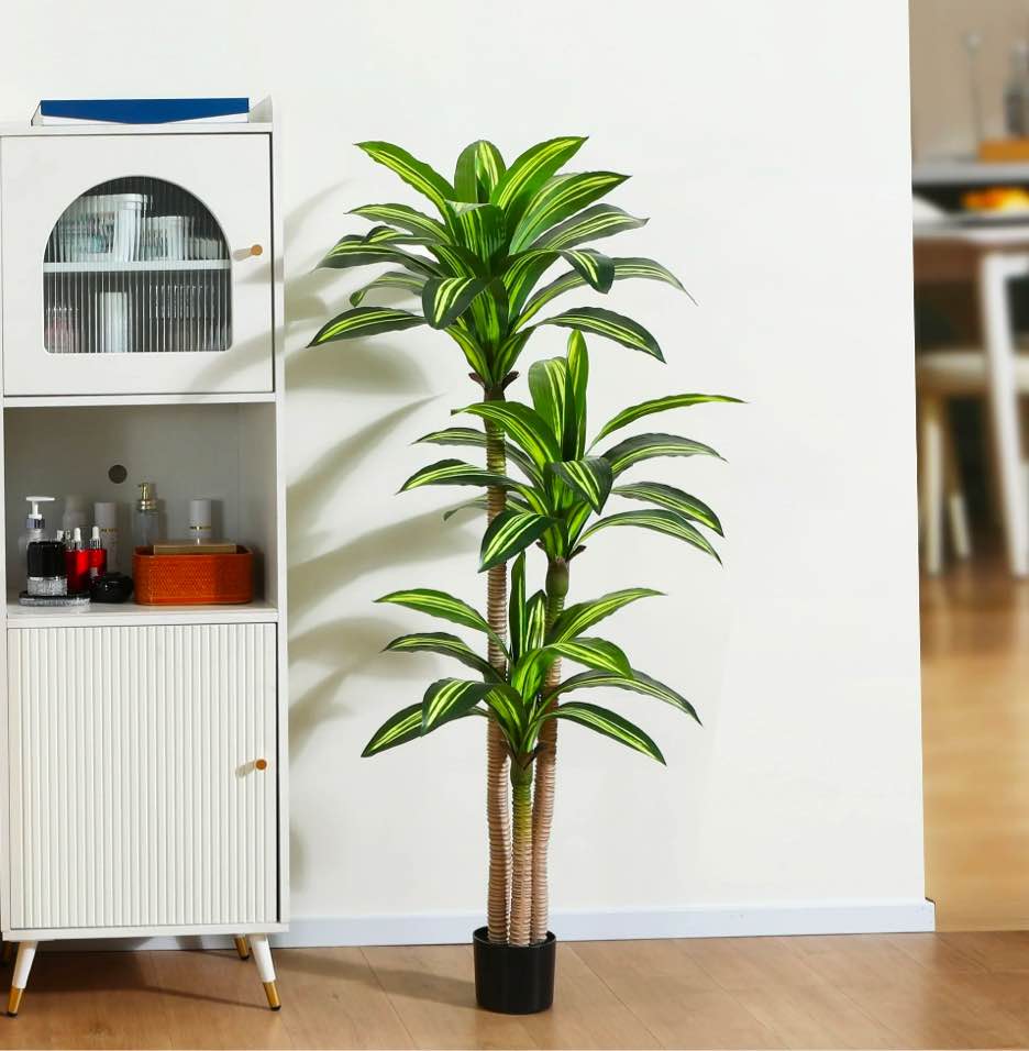 Artificial Plants, 5ft Dracaena Tree Faux Plants Indoor Outdoor Decor Fake Tree in Pot Silk Plants for Home Decor Office Living Room Porch Patio Perfect Housewarming Gift