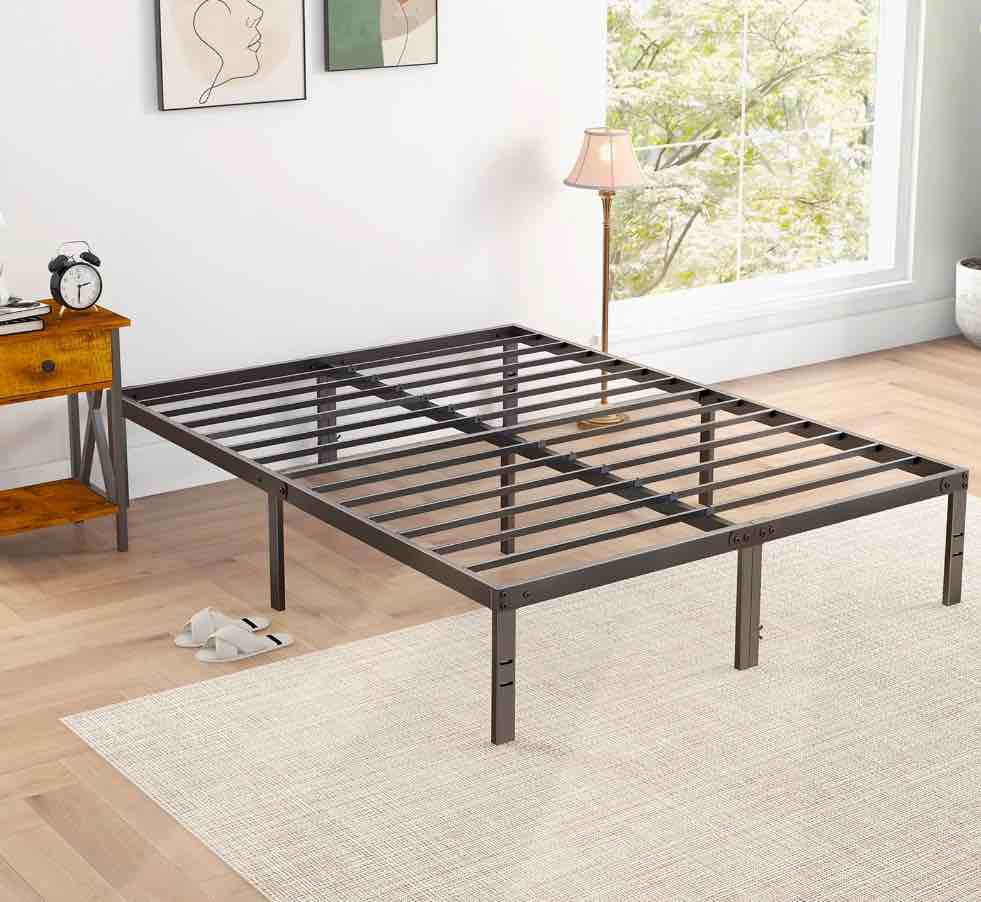 edx Queen Platform Bed Frame with Ample Storage Space, Sturdy Steel Slat Support, Heavy-Duty Construction, 14-Inch Height, No Box Spring Required