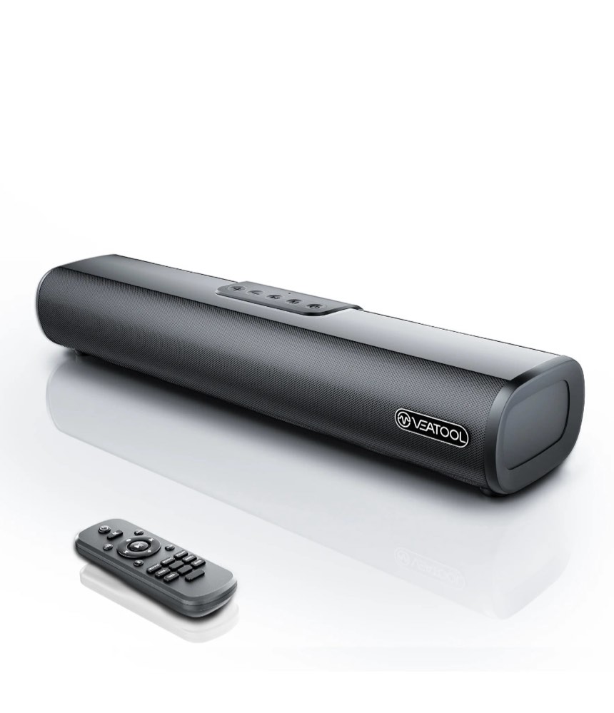 VEAT00L S10 TV Soundbar, 50Watts-16 Inches Small Bluetooth Sound Bar with Built-in Subwoofer,3D Surround Sound System TV Sound Bar, OPT/HDMI/AUX/USB Connection, 3EQS, Wall Mountable