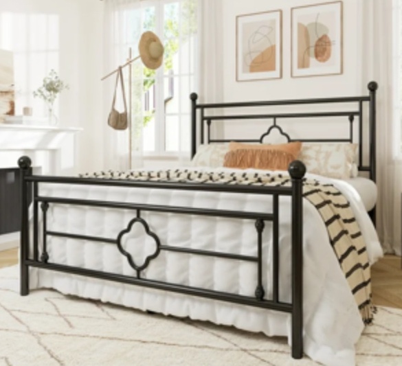 Allewie Queen Size Metal Platform Bed Frame with Victorian Vintage Headboard and Footboard, Black