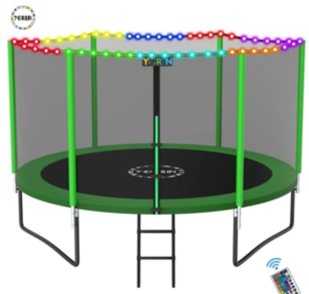 YORIN Trampoline for 2-3 Kids, 8 FT Trampoline for Adults with Enclosure Net, Ladder, Light, 800LBS Weight Capacity Outdoor Round Recreational Trampoline, Heavy Duty Trampoline