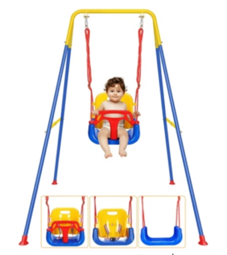 Toddler Swing Set, 3 in 1 High Back Baby Swing Set, Kids Chair Secure Swing Seat, Detachable Swing Seat for Playground Indoor Outdoor, Yellow