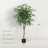 DR.Planzen 4 feet Artificial Ficus Tree, Lifelike Greenery with Natural Wood Trunk for Living Room, office floor and corner decor, Tall Indoor Artificial Trees in Black Plastic Pot