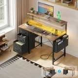40 inch Computer Desk with Power Outlets & LED Lights, Home Office Desk