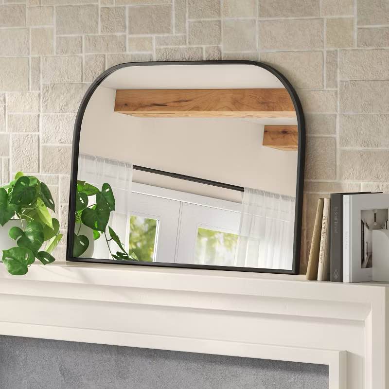 36" x 24" Over the Mantel Mirror Black - Threshold™: Modern Powder-Coated Steel Frame, Wall Mounted