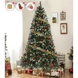 Firstness 9ft Pre-Lit Artificial Christmas Tree w/ 2100 Branch Tips 900 LED Lights, 100 Pine Cones + Artificial Berries, Gold Ribbon & Snowflake Christmas Decorations, Metal Base