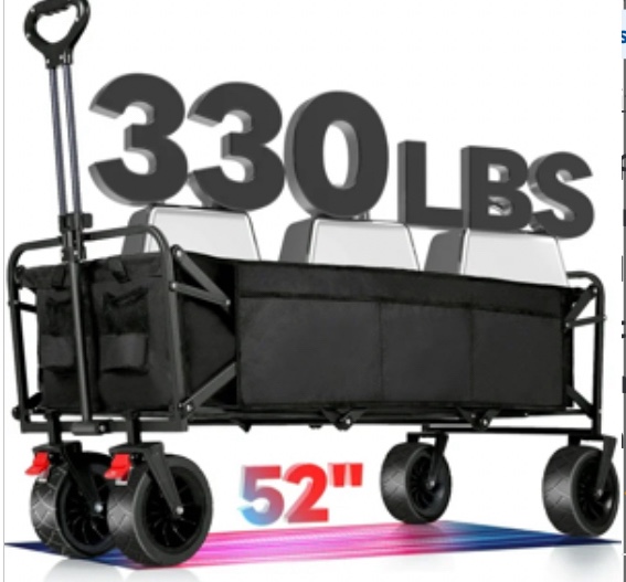 Super Large Collapsible Garden Cart, Vecukty Folding Wagon Utility Carts with Wheels for Garden, Camping, Grocery Cart, Black