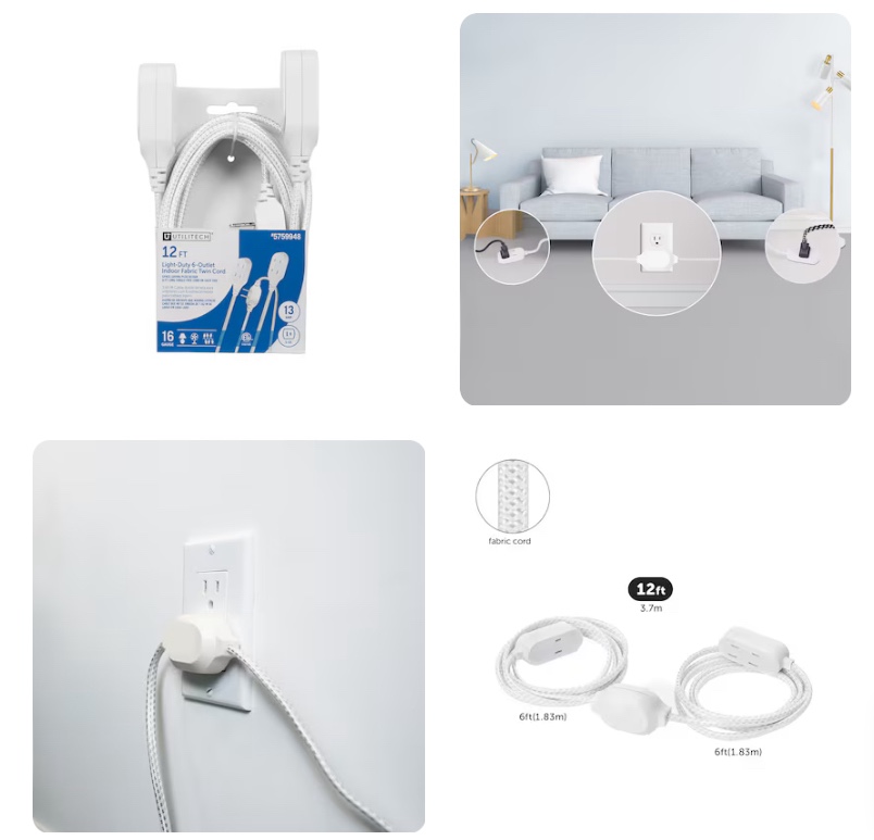 Utilitech 12-ft 16/2 White Indoor SPT2-B Light Duty General Extension Cord