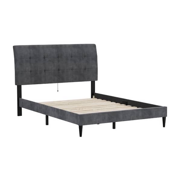 Hillsdale Blakely, Button Tufted Upholstered Platform King Size Bed with 2 USB Ports, Dark Gray
