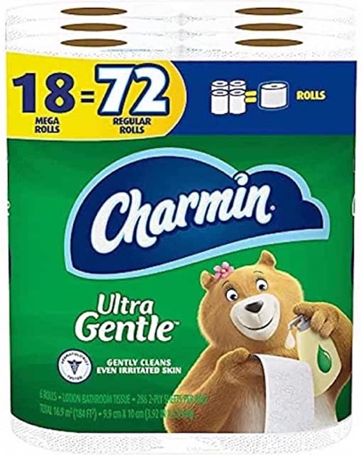 Charmin Ultra Gentle Toilet Paper, 6 Count (Pack of 3) = 18 Mega Roll Total