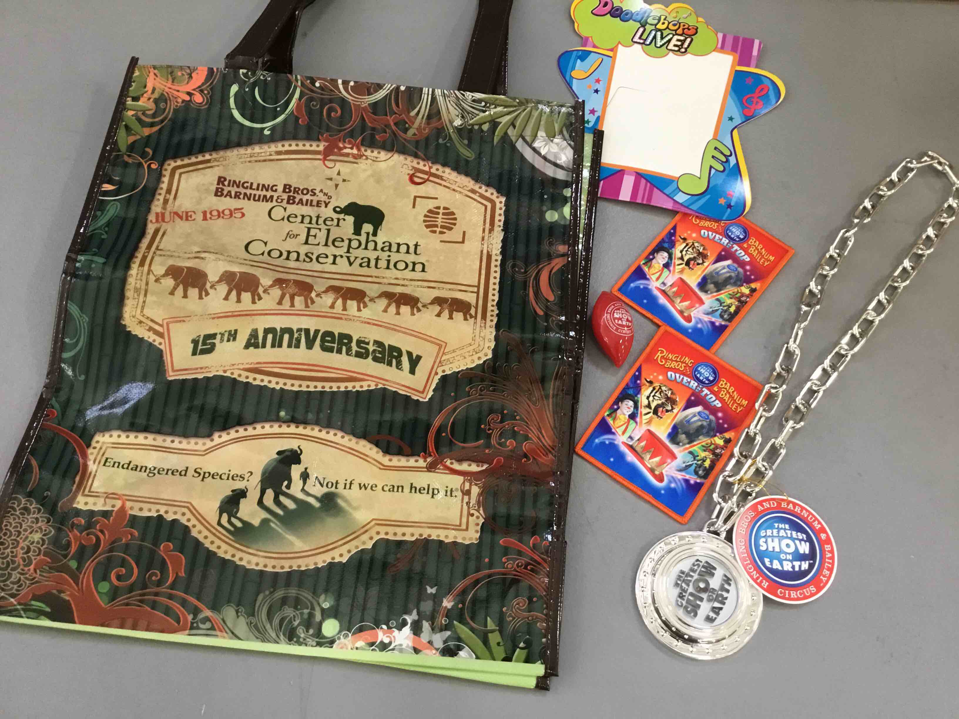 Ringling Brothers Circus Package Includes, Recyclable Carrying Bag, Two Patches, Clown Nose, Picture Frame, Lighted Bling Necklace