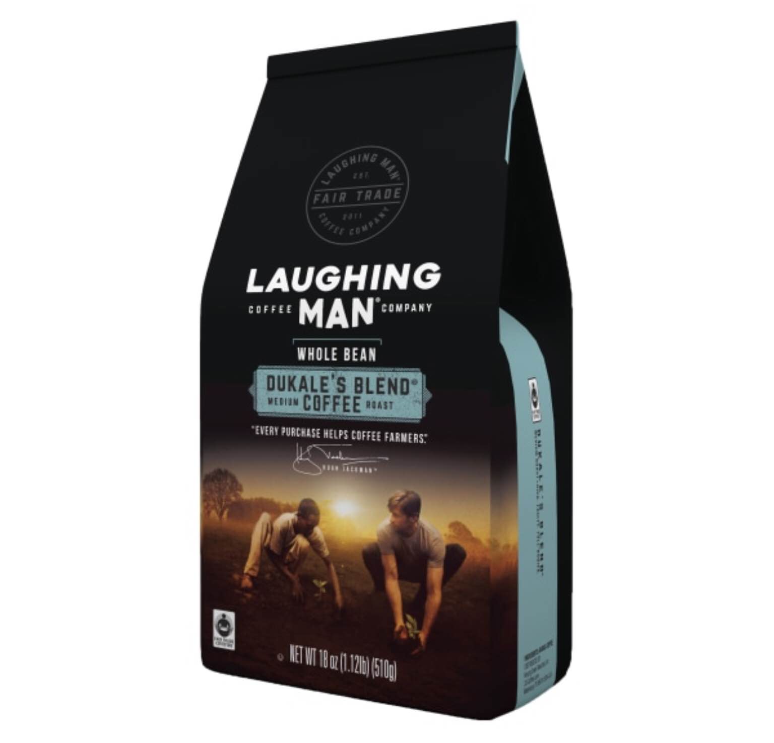 (BB Aug 2020)LAUGHING MAN Colombia Huila, Whole Bean Coffee, Dark Roast, Bagged 18 Ounce