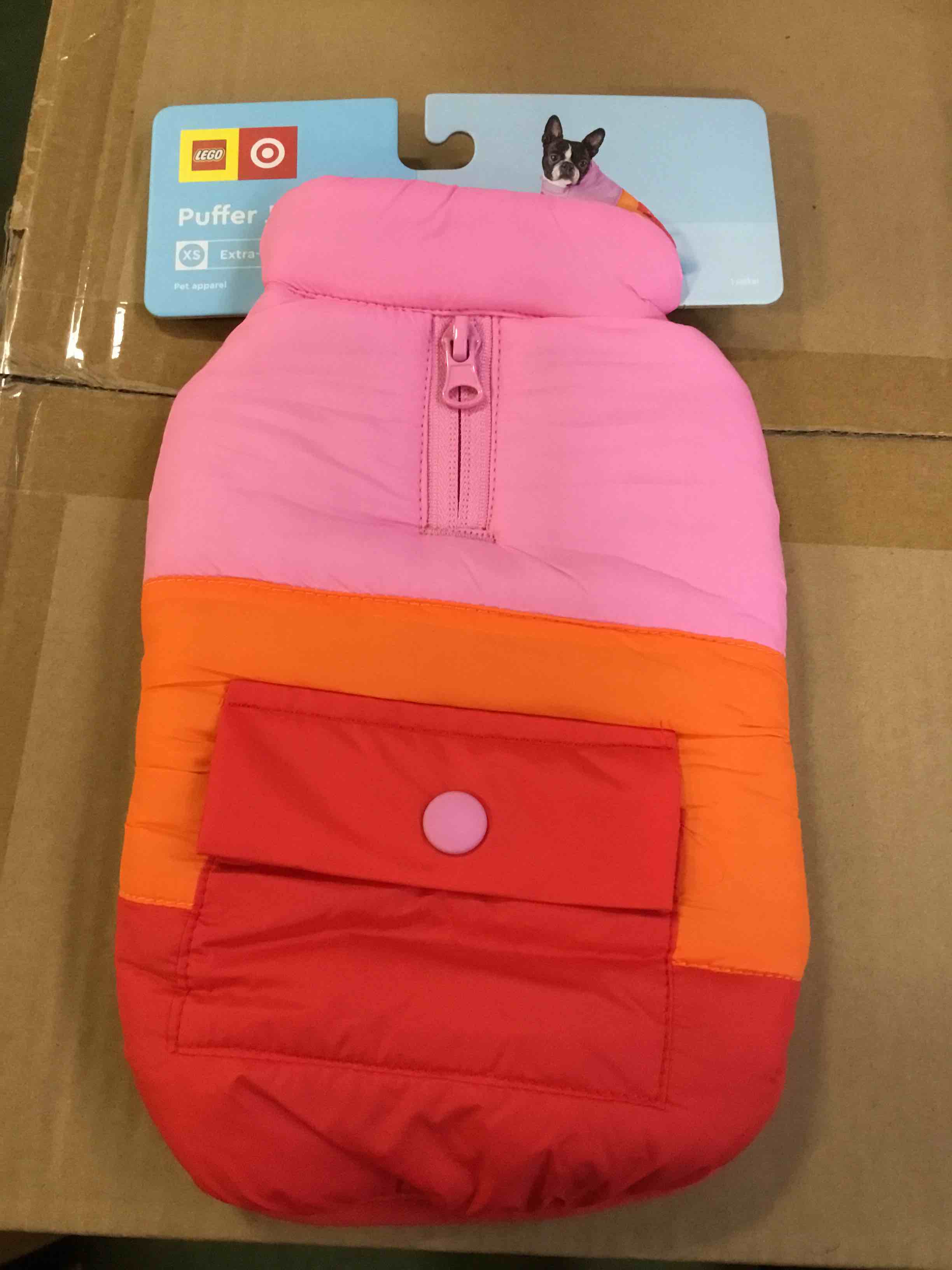 Dog and Cat Color Block Puffer -Pink,Orange, red   - XS - LEGO Collection 