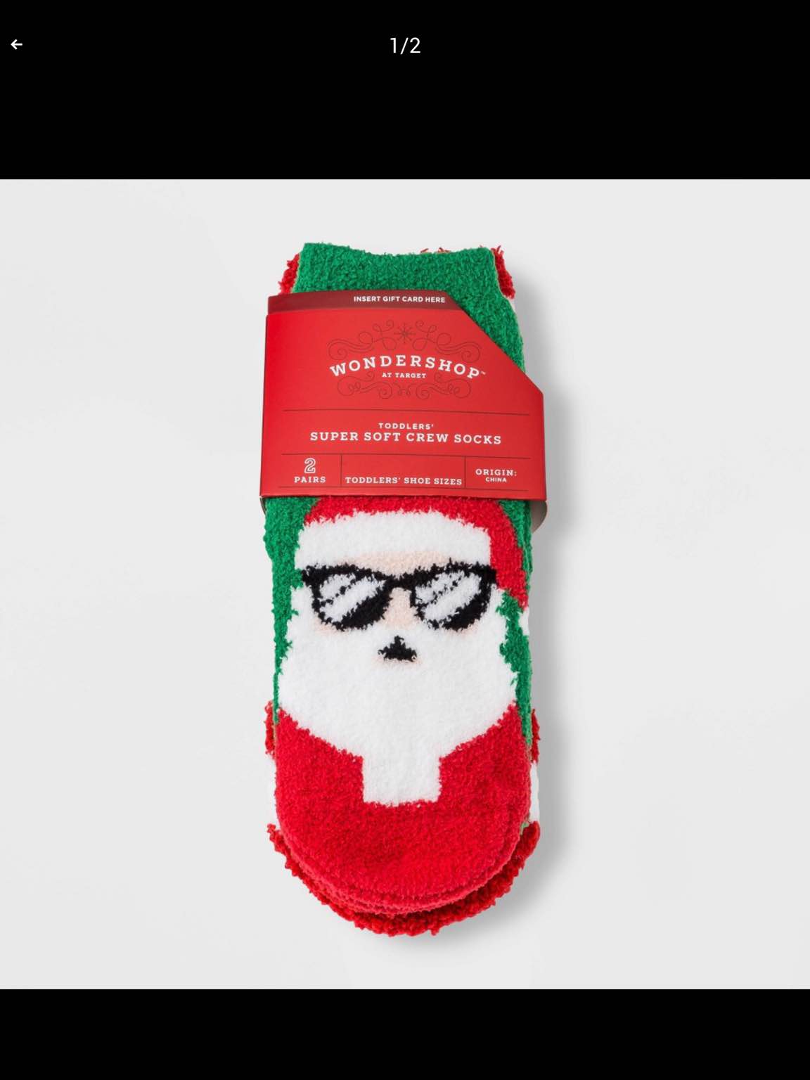 Toddler 2pk Cool Santa Cozy Crew Socks with Gift Card Holder - Wondershop Green 2T-3T