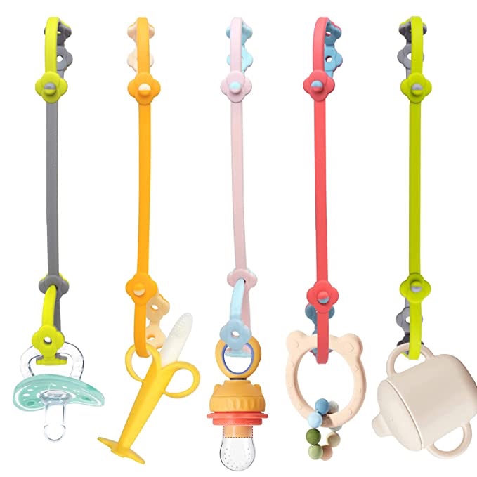 toy straps for baby 5 pack Toy Straps for Baby 5PK Silicone Toy Leash Holder for Stroller HighChairs Car seat, Secure-A-Toy Adjustable Length to Keep Toys Clean