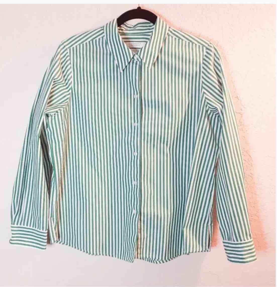 Foxcroft For Appleseed Green Stripe Button Up Blouse, size 22