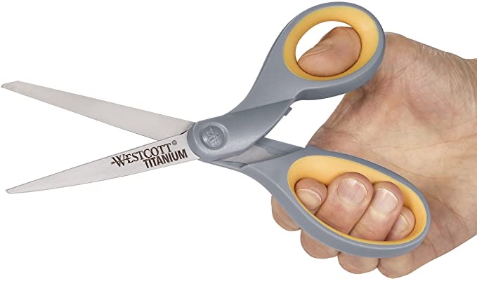 Westcott 13901 8-Inch Titanium Scissors For Office and Home, Yellow/Gray