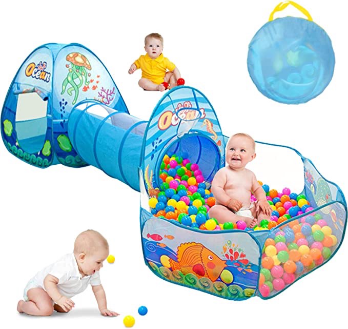 SUNBA YOUTH 3 in 1 Kids Play Tent, Ball Pit Tents with Play Crawl Tunnel,Pop Up