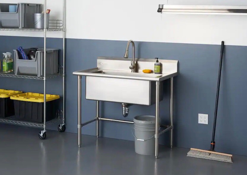 TRINITY 41.7 in. x 24 in. x 49.2 in. Stainless Steel Utility Sink with Pull out Faucet