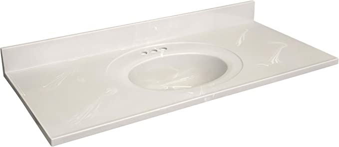 Design House 586347 Cultured Marble 49-Inch Vanity Top with Integrated Oval Bowl, Reinforced Packaging, White on White