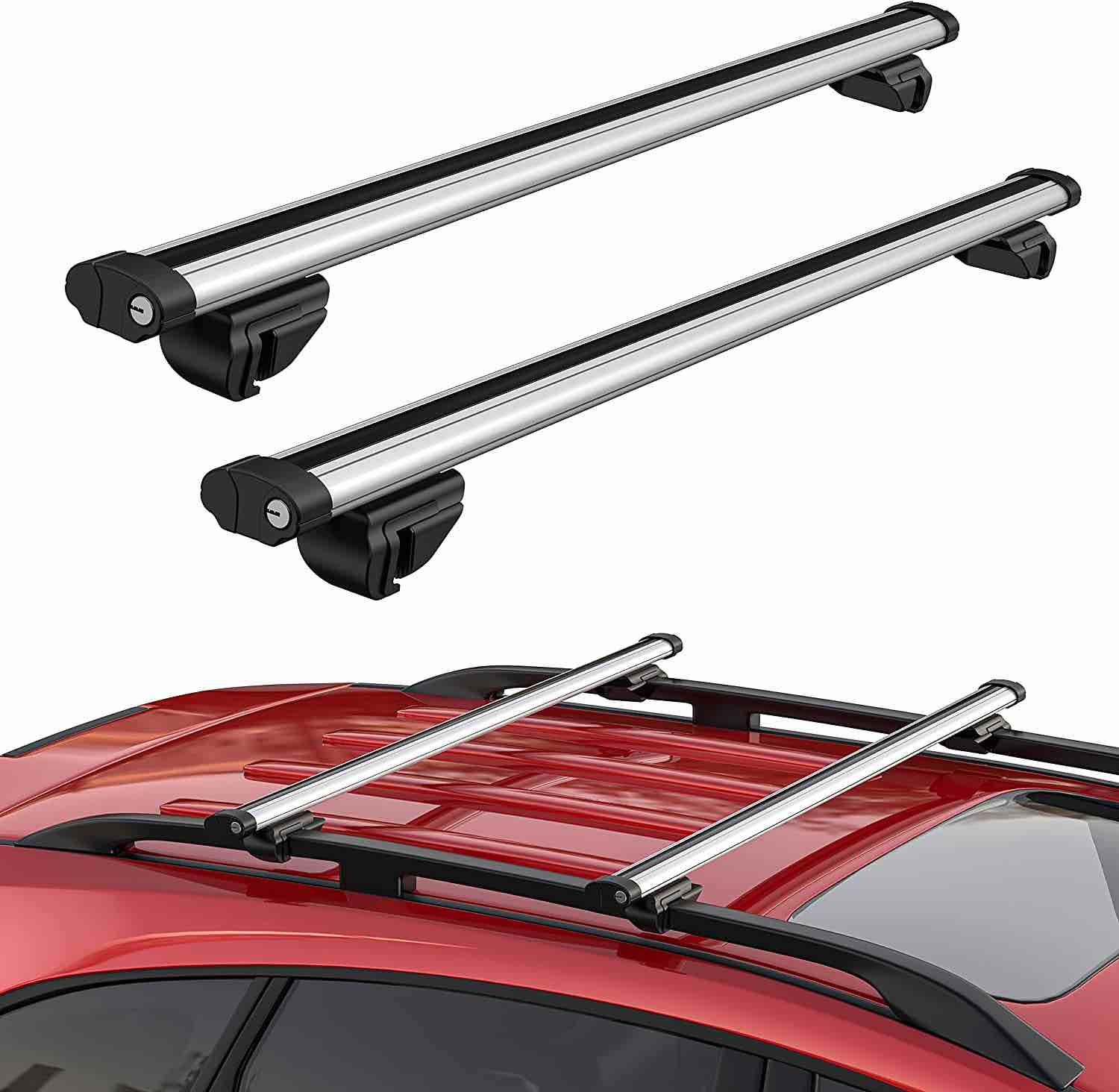 MOSTPLUS Universal Adjustable Roof Rack Cross Bar Compatible for Maximum 48" Top Side Rails Width Only | Fits Vehicles SUVs with Raised Side Rails with Gap