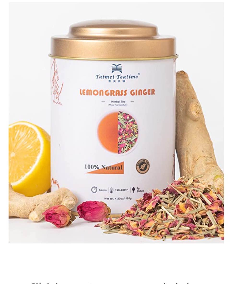 Taimei Teatime Lemongrass Ginger Hibiscus Loose Leaf Tea From Germany,All Natural Caffeine Free Herbal Tea(120g-50 Cups), Brew Hot and Iced Tea,Herbal Tea Gift For Mom,Women,Girl Friend and Tea Lovers