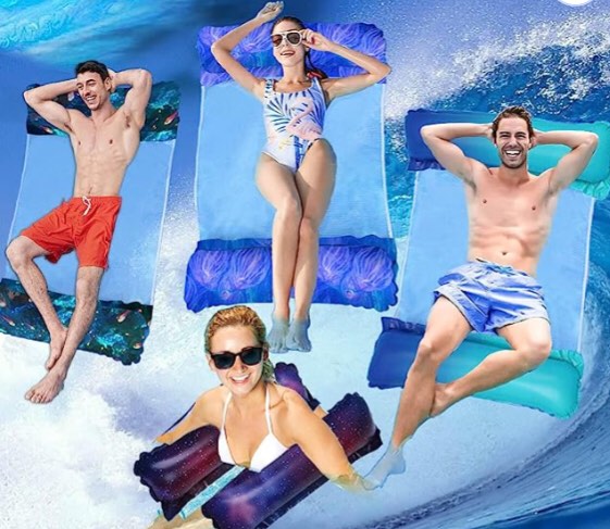 4 Pack Inflatable Pool Floats Adults Water Hammock, PandoraStar Multipurpose 4-in-1 Pool Floaties Lounge Chair Saddle Drifter Vacation Fun Water Rafts Toys for Swimming Pool Lake River Beach