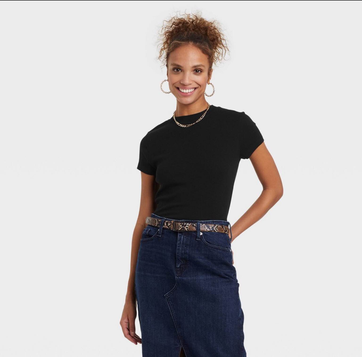 Women's Short Sleeve Slim Fit Ribbed T-Shirt - A New Day Black XS