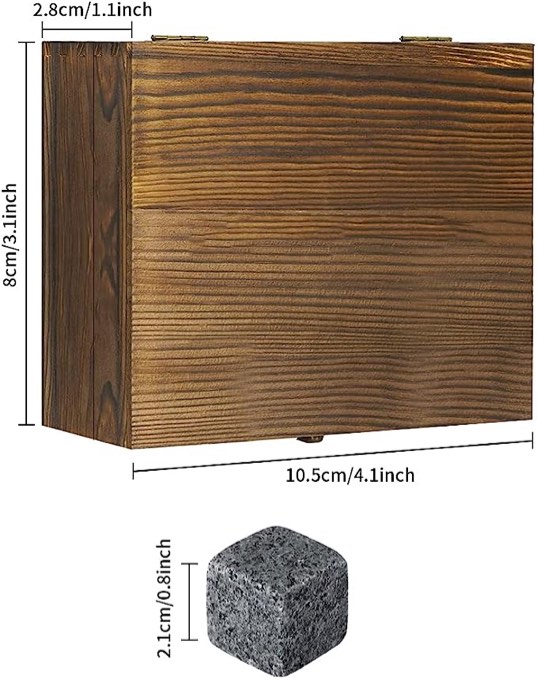 Pack of 9 Whiskey Stones Gift Set Reusable Ice Cube Whiskey Rocks with Wooden Gift Box and Storage Carrying Pouch (Gray)