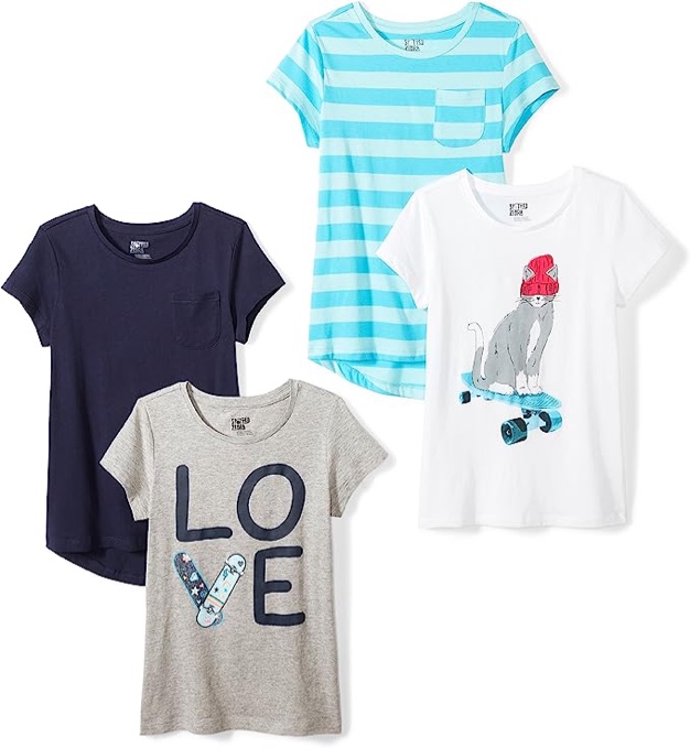  Essentials Girls and Toddlers' Short-Sleeve T-Shirt Tops (Previously Spotted Zebra), Multipacks