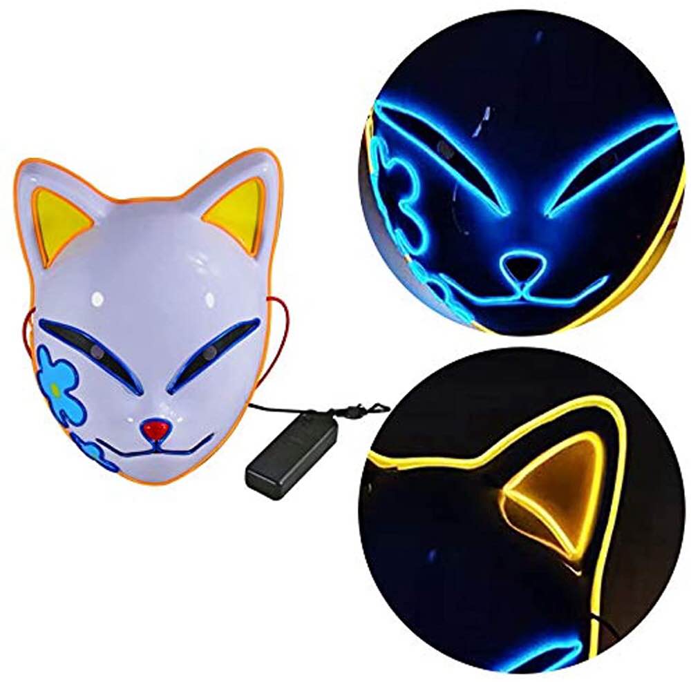 Mask,Demon slayer Fox Mask LED, Halloween Light Up ...