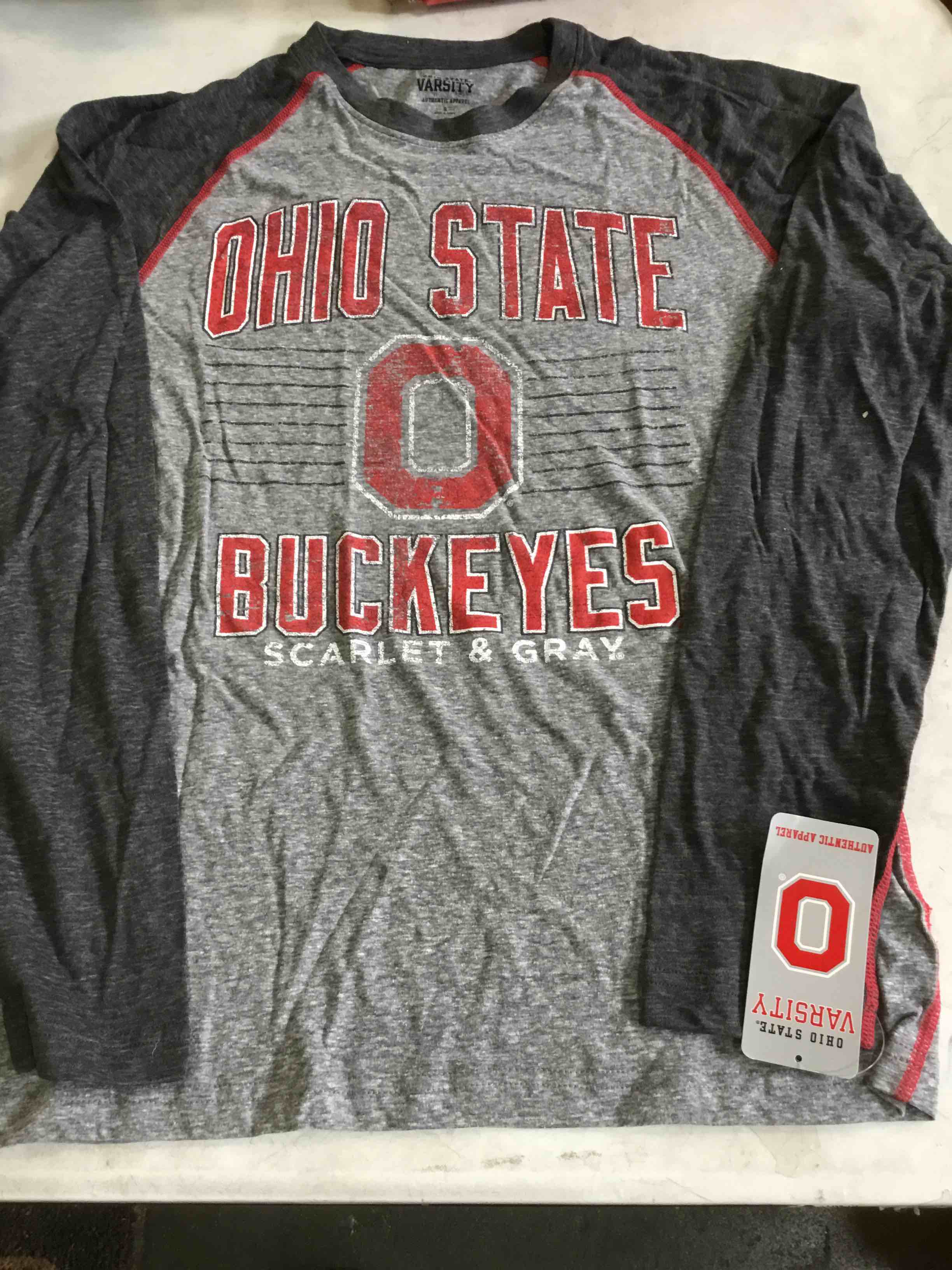 Size S Varsity ,Ohio State Buckeyes Men’s Long Sleeve T-Shirt Dark Gray 