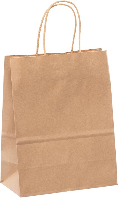 Brown Paper Boutique Bags with Handles for Wedding, Party Favor, Thank You, and More, Kraft-Colored Economy Gift Bags, 8.25” L x 4.75” W x 10.5” H (250 Count)