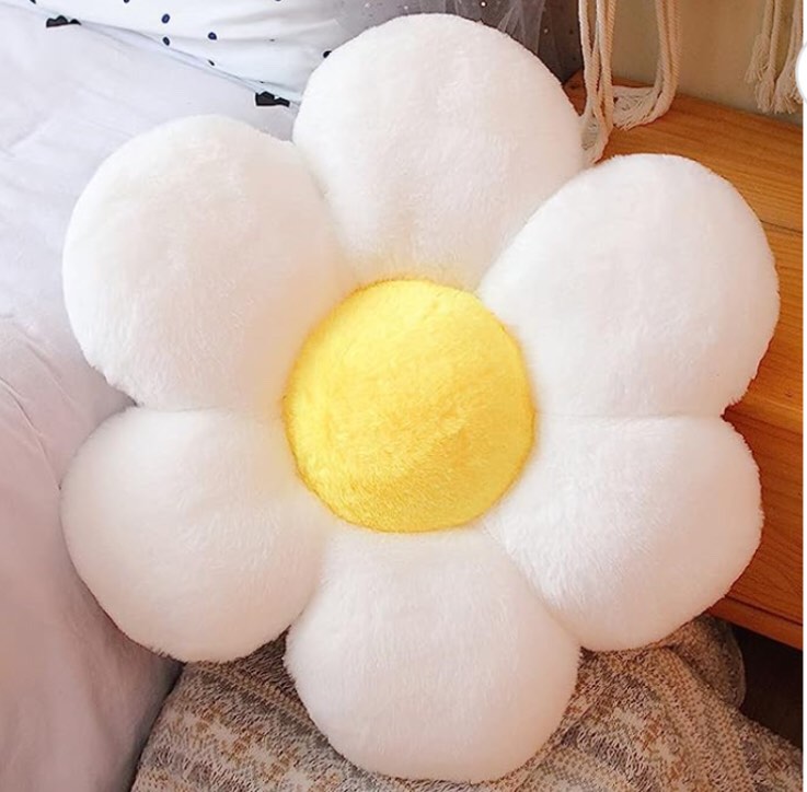 lannery Flower Plush Throw Pillows, Flower Floor Pillow Seating Cushion Toy for Reading, Room, Watching TV (19.7", White-2)