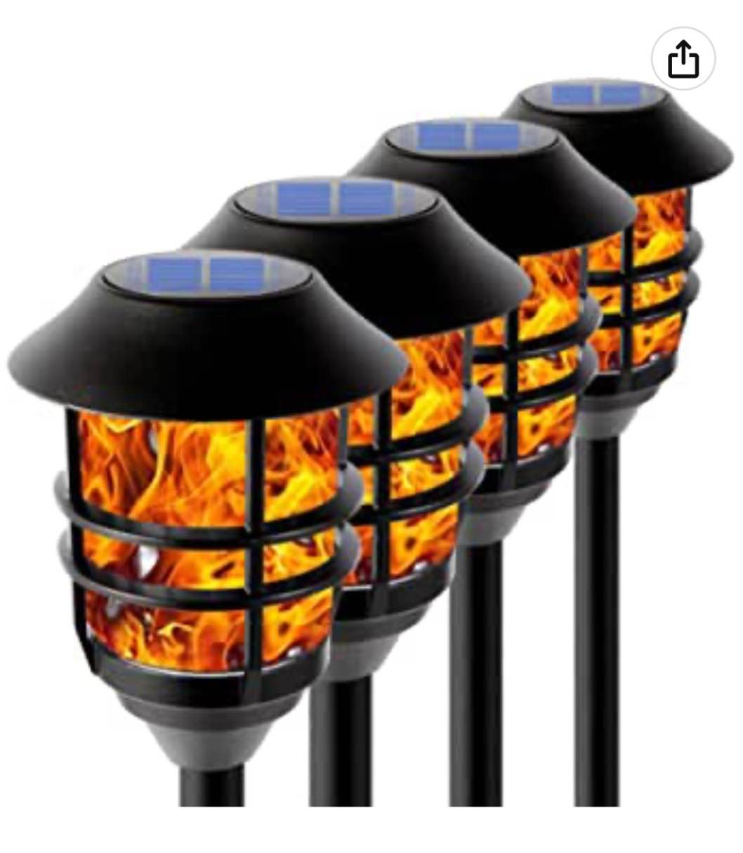 Flickering Flame Solar Outdoor Lights, Waterproof Pathway Torches, LED Metal Landscape Path Lights for Garden Patio Balcony & Pool (Pack 