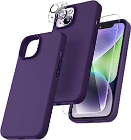TOCOL [5 in 1 for iPhone 14 Plus Case, 2X Screen Protector + 2X Camera Lens Protector, Slim Liquid Silicone Phone Case iPhone 14 Plus 6.7 Inch, [Anti-Scratch] [Drop Protection], Midnight Purple
