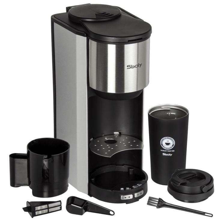 Sboly 3000 2-in-1 Grind and Brew Automatic Single Serve Coffee Maker & 16oz Mug