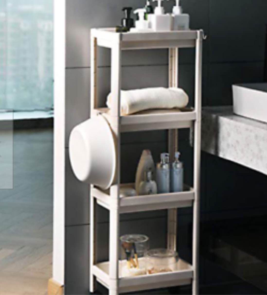 Arkmiido 4-Tier Storage Cart, Utility Cart with Hooks, Standing Shelves for Kitc