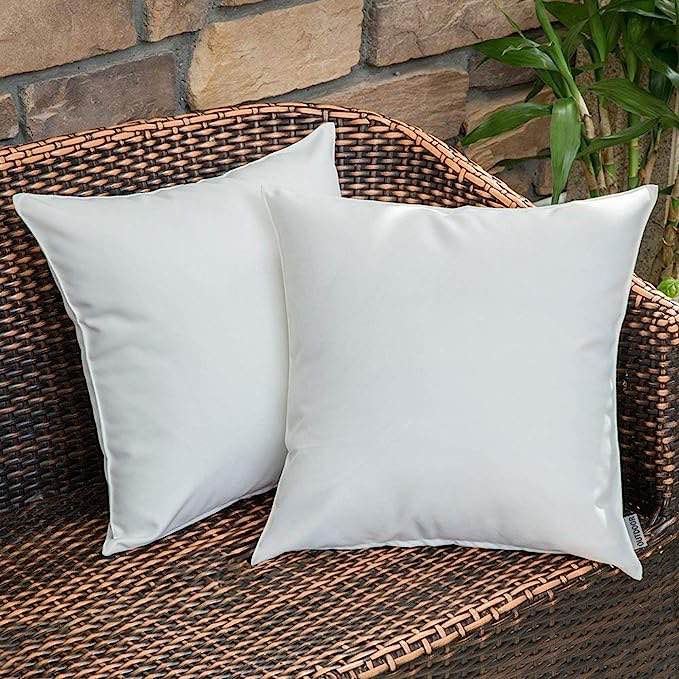 Pack of 2 Decorative Outdoor Waterproof Throw Pillows for Patio Couch Bench 16 x 16 Inch white 