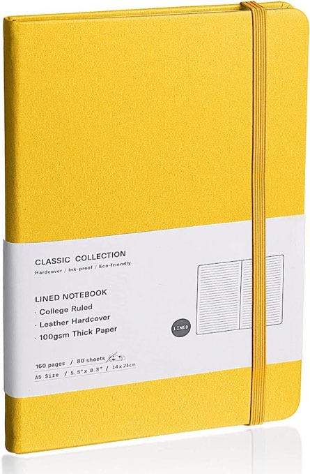 EMOMAS Lined Journal Notebook, (bright yellow), 160 Pages, Medium 5.7 inches x 8 inches - 100 gsm Thick Paper, Hardcover