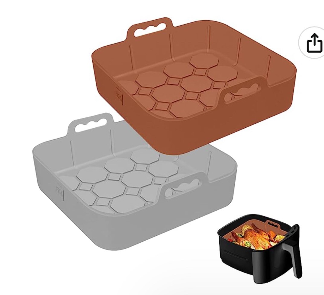Air Fryer Silicone Pot, 2Pcs 8" Square Air Fryer Silicone Liners Food Safe Non Stick Air fryer Basket Accessories, Reusable Replacement of Parchment Liner Paper Fits 5.8QT or Bigger Square Air Fryer