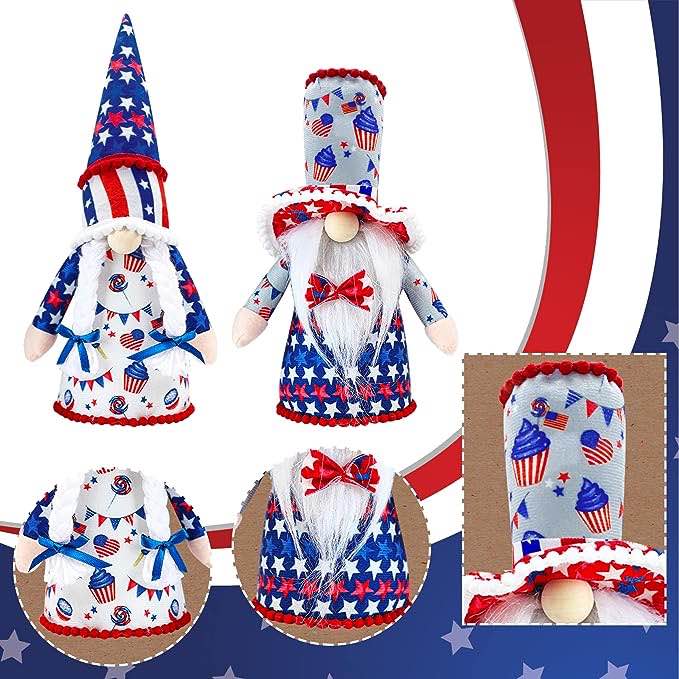Lovinland 4th of July Gnomes for Memorial Day 4th of July Decorations American Patriotic Gnomes Swedish Tomte Elf Dwarf Gift for Independence Memorial Veterans Day Red White and Blue Decorations
