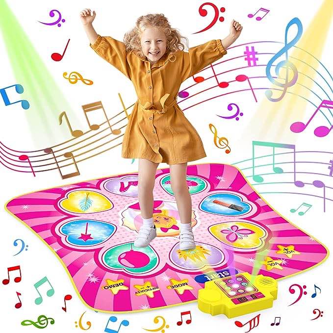 Dance Mat Toys for 3-12 Years Old Girls Birthday Gifts, Musical Dance Mat for Kids, Dance Pad with LED Lights, 3 Game Modes, Built-in Music Demo, Adjustable Volume, Birthday Gifts for Boys Girls