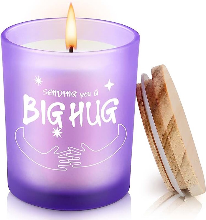 Candle Gifts for Women, HOTIOGA Cute Glass Jar Scented Candle for Birthday Christmas Mothers Day Thank You Present for Mom / Sister / Best Friend / Her - Purple Lavender