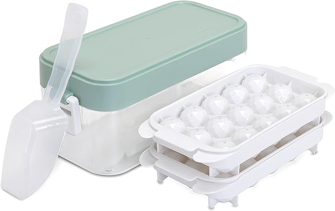 Round Ice Cube Tray with Lid, Ice Ball Maker Mold for Freezer with Container Scoop and Cover, 2 * 15 Small Circle Ice Cube Tray Making 30PCS Sphere Ice, 1 ice Bucket & Scoop
