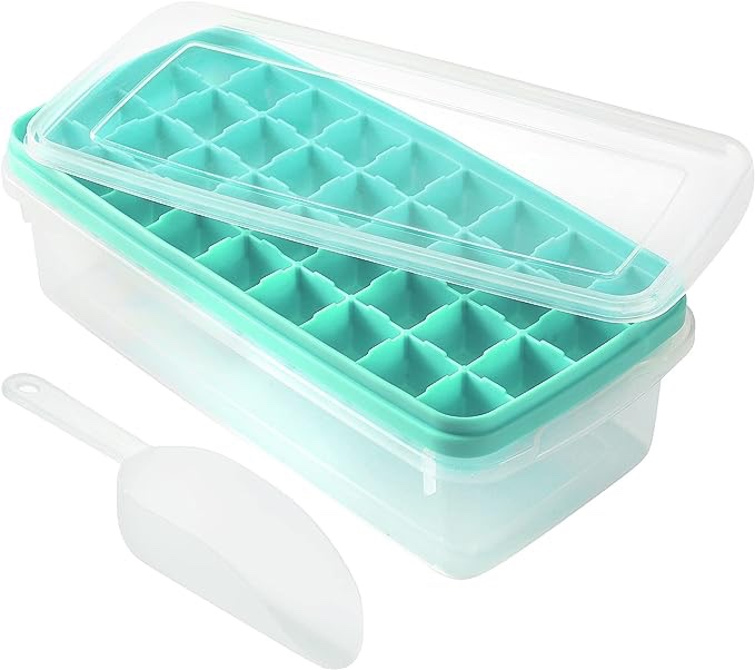 CZWL&HG Ice Cube Tray With Lid and Bin,36 Nugget Food-grade TPE Ice Tray,Flexible Ice Cube Molds Comes with Ice Container, Scoop and Cover(green)