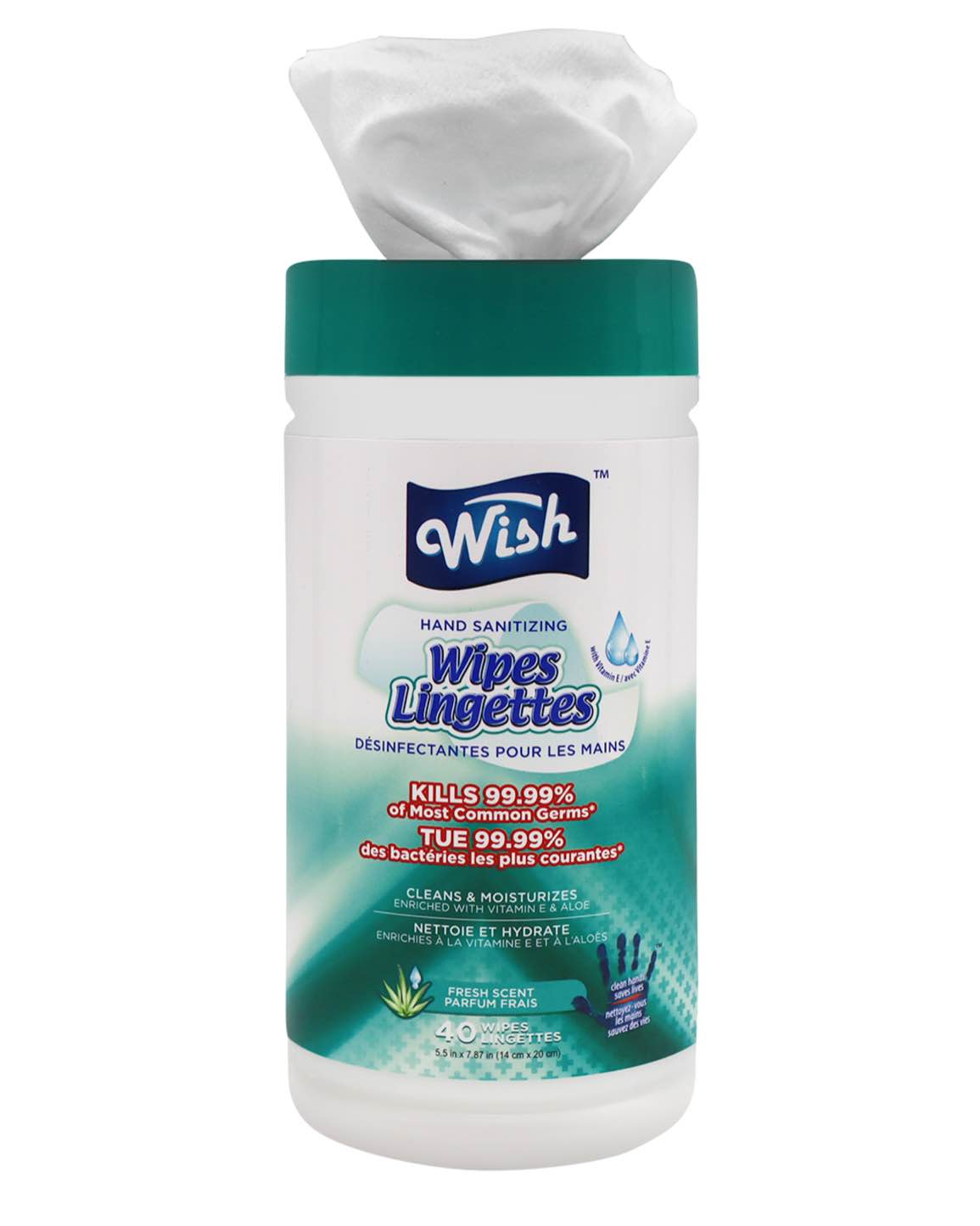 Wish Hand Sanitizer Wipes Lingettes (Cylinder Size) (80 ct) - Fresh