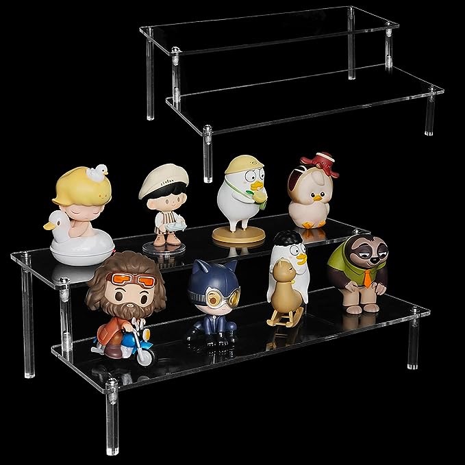 Cerpourt 2-Tier 12" Acrylic Riser, Clear Display Risers Stand Collection Organizer Shelf for Funko Pop Figure,Cupcake Stand Clear Shelf Showcase Fixtures, Jewelry Display Stand