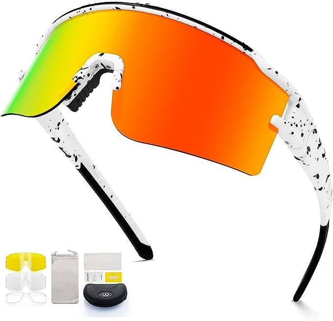 FMY Polarized Sports Sunglasses for Men Women with 3 Interchangeable Lenses,UV Protection MTB Baseball Cycling Glasses