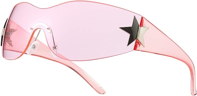 Dollger Trendy Y2K Sunglasses Women Men Wrap Around Rimless Sunglasses Cyber Y2k Fashion 2000 Glasses Shield pink 2 pack 